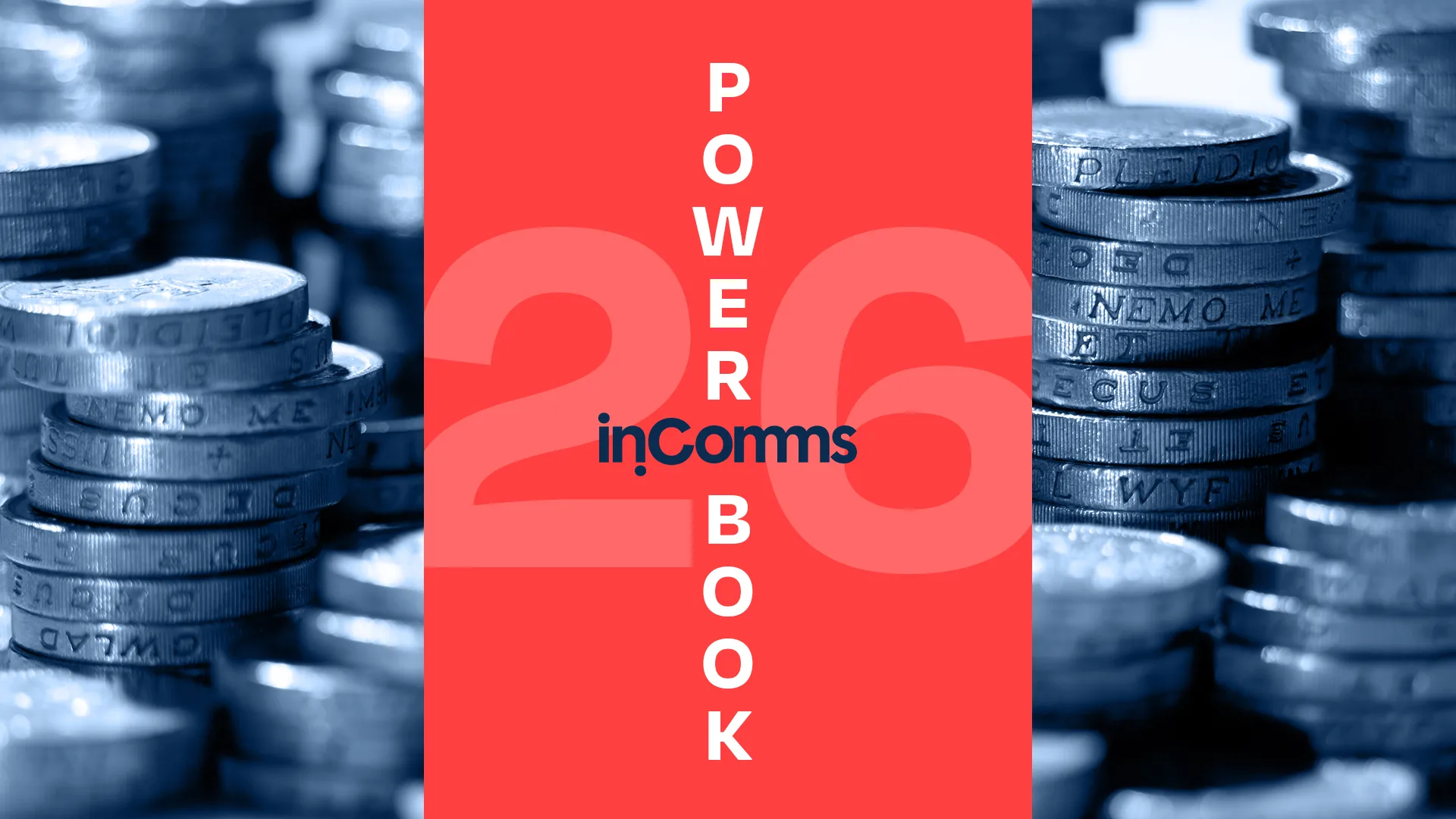 Red Powerbook poster with pound coins stacked in the background